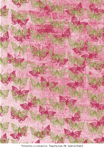 A4 Background Paper Pink/Gold Lacy Butterflies