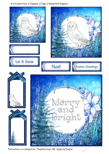 A4 Christmas 6 x 6 Card Front and Toppers Blue Winter Moon Scene