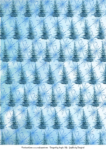 A4 Background Christmas Snowflakes & Spruce Blue/Green