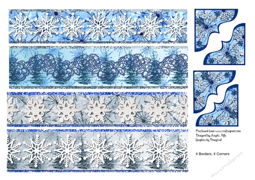 A4 Set of Christmas Snowflake Borders and Corners Blue/Silver