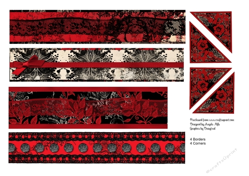 A4 Set of Four Red/Black Borders and Four Corners