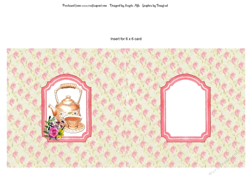 6 x 6 Tea Time Card Insert Pink/Green Floral