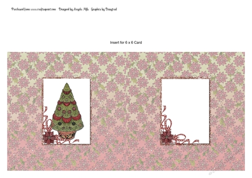 Insert for 6 x 6 Card Christmas Tree/Poinsettias Red/Green