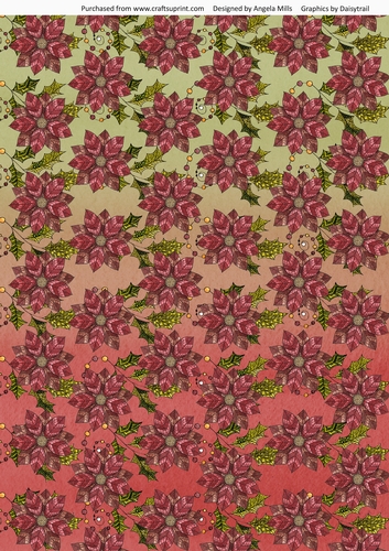 A4 Christmas Background Paper Red/Green Ombre with Poinsettia Design