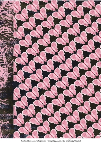 A4 Background Paper Black/Pink Butterflies with Black/Pink Border