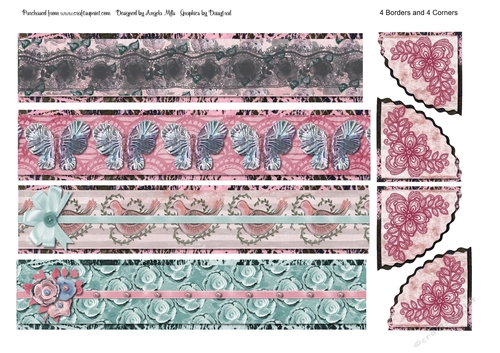 A4 Set of Four Borders and Corners Pink/Aqua/Black