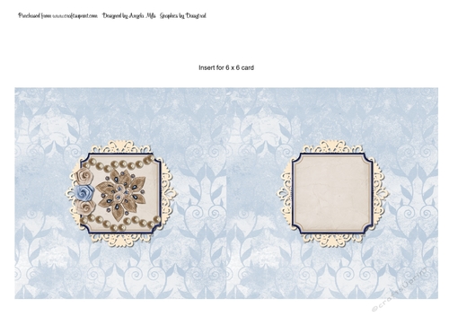 6 x 6 Card Insert Doily Flowers and Beads Blue/Pink