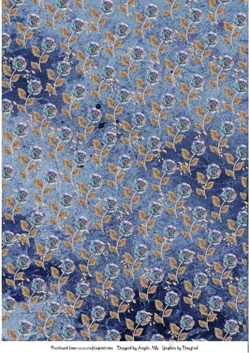 A4 Background Paper Midnight/Slate Blue with Blue/Gold Floral
