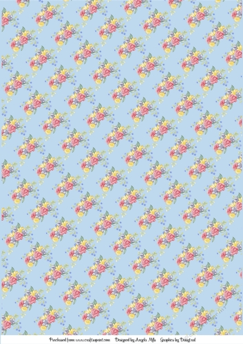 A4 Background Paper Pink/Green Rose on Blue