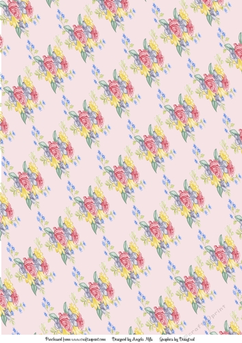 A4 Background Paper Pink/Green Floral on Pink