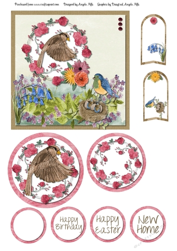 6 x 6 Card Front Garden Birds Easter/Burthday/New Home with Toppers, Tags and Sentiments