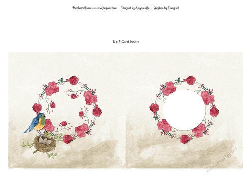 6 x 6 Card Insert Garden Birds with Rose Wreath