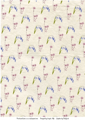 A4 Background Paper Bluebells and Daisies Cream/Blue