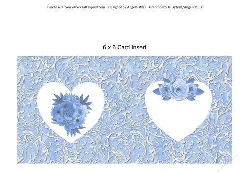 6 x 6 Card Insert Blue/White Lacy Floral with Heart Shaped Panels