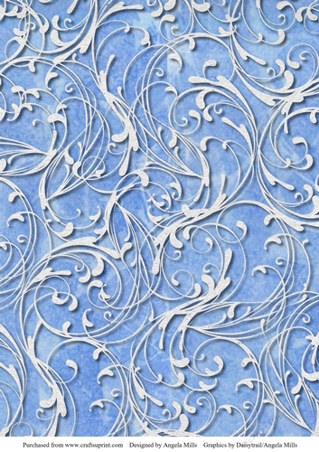 A4 Background Paper Cobalt Blue Watercolour with White Lacy Swirl Overlay