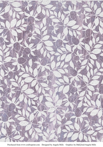 A4 Background Paper, Watercolour Violet with White Lacy Floral Overlay