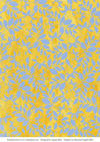 A4 Background Paper Yellow Watercolour with Blue Lacy Floral Overlay