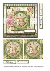 6 x 6 Card Front with Toppers and Sentiment Toppers Vintage/Steampunk Green/Pink