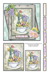 6 x 6 Card Front with Toppers and Sentiment Toppers, Floral Celebration Green/Aqua