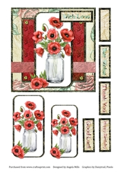 6 x 6 Card Front Poppies with Toppers and Sentiment Toppers, Red/Cream