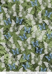 A4 Paper White/Blue Butterflies on Dark Green Background