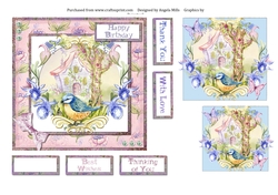6 x 6 Card Front Blue/Yellow Woodland Bird with Floral Frame