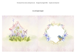 6 x 6 Card Insert Woodland Cottage with Bird/Butterflies Blank