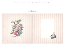 6 x 6 Card Insert Rose Ephemera on Peach Striped Background