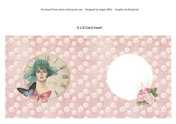 6 x 6 Card Insert Shabby Chic Lady in Sunhat, Pink/Cream
