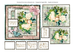 6 x 6 Card Front Shabby Chic Yellow Roses with Toppers and Sentiments