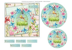 6 x 6 Card Front Birdcage and Butterflies with Toppers and Sentiments