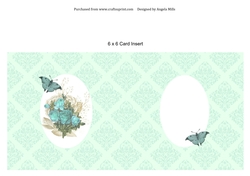 6 x 6 Card Insert, Teal Rose Bouquet on Mint Background