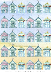 A4 Paper Beach Huts On Blue/Yellow Background