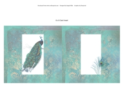 6 x 6 Card Insert Vintage Peacock on Green Background