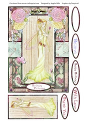 A5 Spring Fairy Card Front with Topper and Sentiments, Birthday Princess