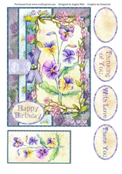 A5 Card Front Pansies/Floral Frame with Topper and Sentiments