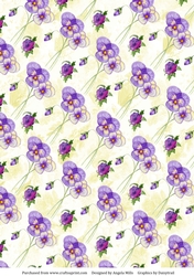 A4 Paper Pansies and Blossoms on Cream Background