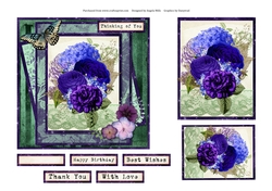 6 x 6 Card Front Purple Peonies and Hydrangeas with Toppers and Sentiments