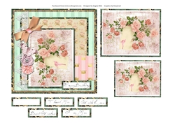6 x 6 Card Front Rose/Ivy with Toppers and Sentiments, Pink/Green