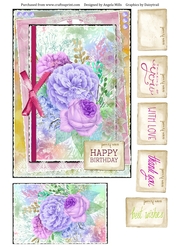 A5 Card Front Spring Floral Bouquet with Topper and Sentiment Postcards