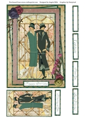 A5 Card Front 20s Ladies with Topper and Sentiment Toppers Rose/Green