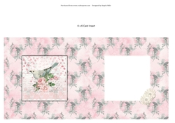 6 x 6 Card Insert, Dove Floral on Pink Background, Blank