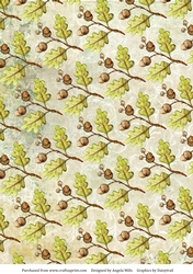 A4 Paper Acorns and Oak Leaves on Green Background