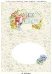 A5 Card Insert Street Scene/Floral, Green/Cream Floral Background, Blank
