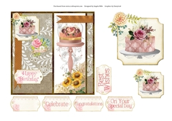6 x 6 Card Front Burlap/Lace Celebration Cakes with Toppers and Sentiments