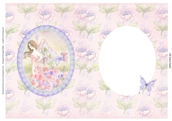 A5 Card Insert Woodland Fairy Princess on Pink Floral Background