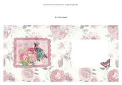 6 x 6 Card Insert Pink/Teal Floral Bird on Pink and White Floral Background