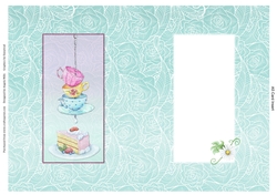 A5 Card Insert Teacups/Cake on Aqua Background, Blank