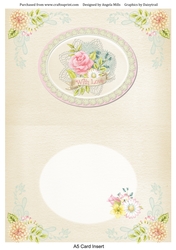 A5 Card Insert Floral with Old Paper Background and Floral Lace Corners