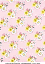 A4 Paper Rosebuds/Daisies on Pink Background